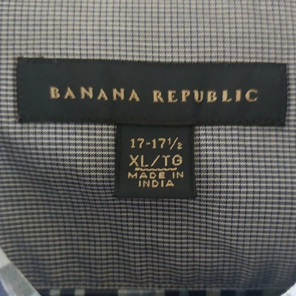 "Banana Republic", Size XL-17-17.5 Men's Blue and White Checkered Shirt - Picture 2 of 7